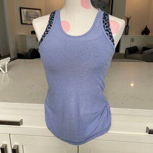 Lululemon Racerback Tank Top Attached Print Shelf Bra Blue + Black Sz 4 - no tag